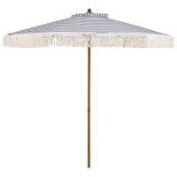 FANTASK Ø 200 cm Umbrelă de soare cu ciucuri, umbrelă romantică de grădină, umbrelă boho pentru terasă și balcon, albastru-alb 1