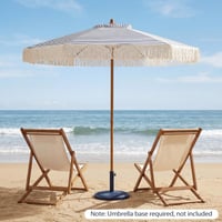 FANTASK Ø 200 cm Umbrelă de soare cu ciucuri, umbrelă romantică de grădină, umbrelă boho pentru terasă și balcon, albastru-alb 9