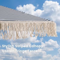 FANTASK Ø 200 cm Umbrelă de soare cu ciucuri, umbrelă romantică de grădină, umbrelă boho pentru terasă și balcon, albastru-alb 5