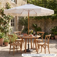 FANTASK Ø 200 cm Umbrelă de soare cu ciucuri, umbrelă romantică de grădină, umbrelă boho pentru terasă și balcon, albastru-alb 4