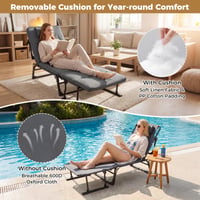 Pat de camping 3 în 1 FANTASK, șezlong cu spătar și tetieră reglabile, capacitate de încărcare 200 kg, scaun de grădină pliabil, 185 x 60,5 x 38 cm 7