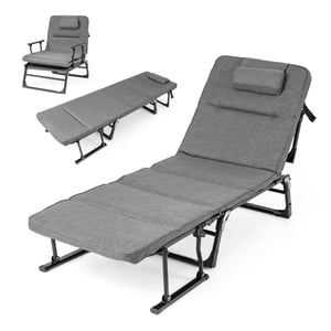Pat de camping 3 în 1 FANTASK, șezlong cu spătar și tetieră reglabile, capacitate de încărcare 200 kg, scaun de grădină pliabil, 185 x 60,5 x 38 cm