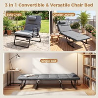 Pat de camping 3 în 1 FANTASK, șezlong cu spătar și tetieră reglabile, capacitate de încărcare 200 kg, scaun de grădină pliabil, 185 x 60,5 x 38 cm 6