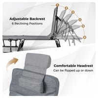 Pat de camping 3 în 1 FANTASK, șezlong cu spătar și tetieră reglabile, capacitate de încărcare 200 kg, scaun de grădină pliabil, 185 x 60,5 x 38 cm 5