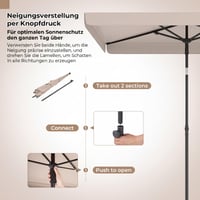 FANTASK erkélyes napernyő, 210x130 cm, téglalap alakú kerti napernyő hordótáskával, mindkét irányban 30°-ban dönthető, terasz és balkon, bézs 5