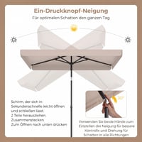 FANTASK erkélyes napernyő, 210x130 cm, téglalap alakú kerti napernyő hordótáskával, mindkét irányban 30°-ban dönthető, terasz és balkon, bézs 3