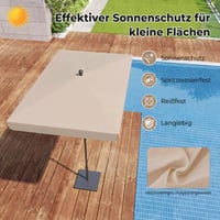 FANTASK erkélyes napernyő, 210x130 cm, téglalap alakú kerti napernyő hordótáskával, mindkét irányban 30°-ban dönthető, terasz és balkon, bézs 6