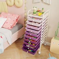 FANTASK Gurulós tároló 10 egymásra rakható fiókkal, lila, rögzíthető kerekekkel, fürdőszobai kocsi konyhába, nappaliba, hálószobába, irodába 6