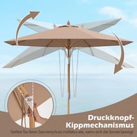 FANTASK Slnečník 270 cm, záhradný slnečník s možnosťou naklonenia o 30° na obe strany, drevený balkónový slnečník, terasový slnečník do záhrady, na balkón a terasu, kaki béžová 4