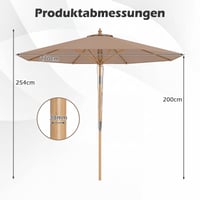 FANTASK Slnečník 270 cm, záhradný slnečník s možnosťou naklonenia o 30° na obe strany, drevený balkónový slnečník, terasový slnečník do záhrady, na balkón a terasu, kaki béžová 6