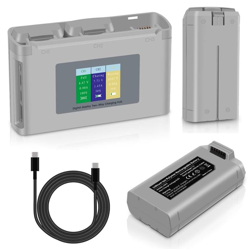 Fantasyo DJI Mini 2 SE Intelligens Akkumulátor 2400mAh 2db + LED Töltő Szett