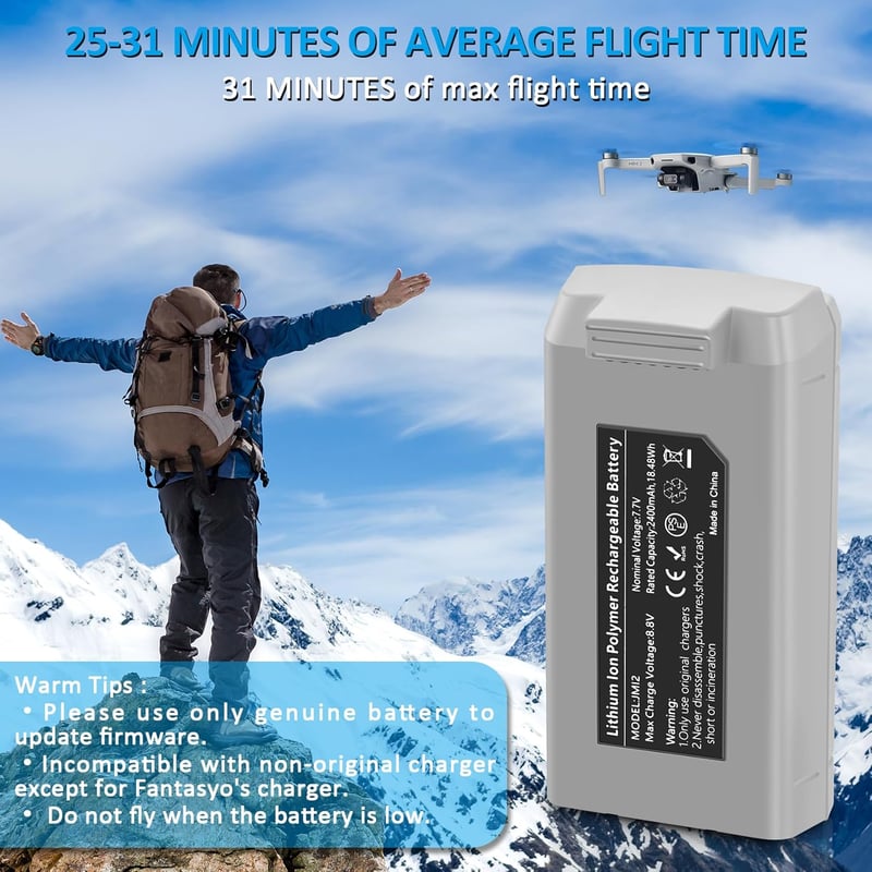 Fantasyo DJI Mini 2 SE Intelligens Akkumulátor 2400mAh 2db + LED Töltő Szett