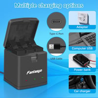 Fantasyo GoPro Hero 13 Black csereakkumulátor 2100 mAh + 3 csatornás gyorstöltő - 3 db 5
