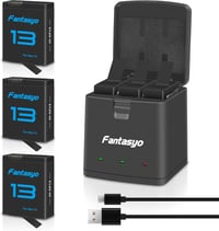 Fantasyo GoPro Hero 13 Black csereakkumulátor 2100 mAh + 3 csatornás gyorstöltő - 3 db 1