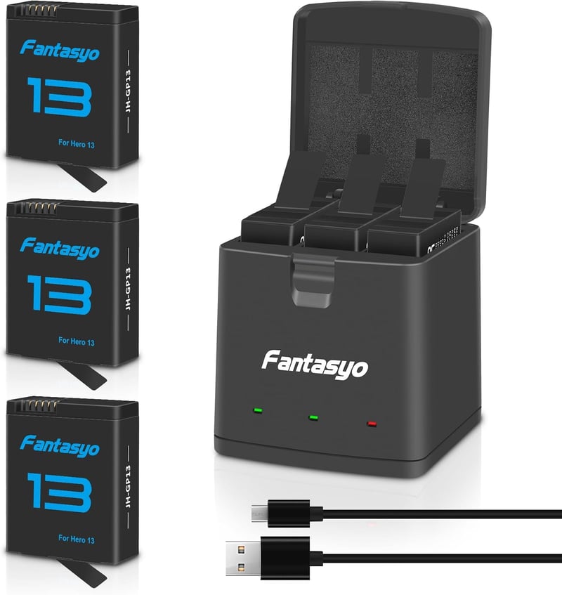Fantasyo GoPro Hero 13 Black csereakkumulátor 2100 mAh + 3 csatornás gyorstöltő - 3 db