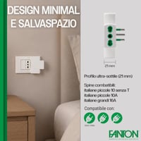 Trojitý plochý adaptér Fanton 10A s talianskou zástrčkou, 3 dvojpólové zásuvky 16A, s manuálnym resetom, biely, 1 ks 3