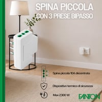 Trojitý plochý adaptér Fanton 10A s talianskou zástrčkou, 3 dvojpólové zásuvky 16A, s manuálnym resetom, biely, 1 ks 2
