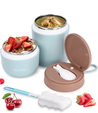 FAOKZE Nerezový pohár na müsli so sebou 720 ml modrý, nepriepustný téglik na jogurt s lyžičkou a viečkom do práce, školy a na cesty 1