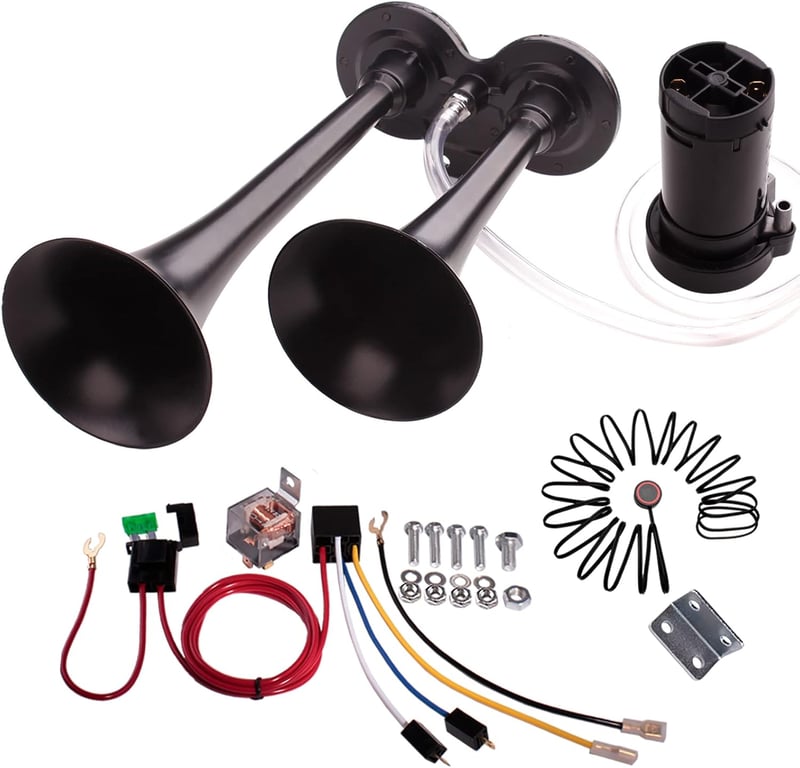 FARBIN 12V 150dB Autókürt Dupla Trombita Fekete Kompresszor Relé Kábellel
