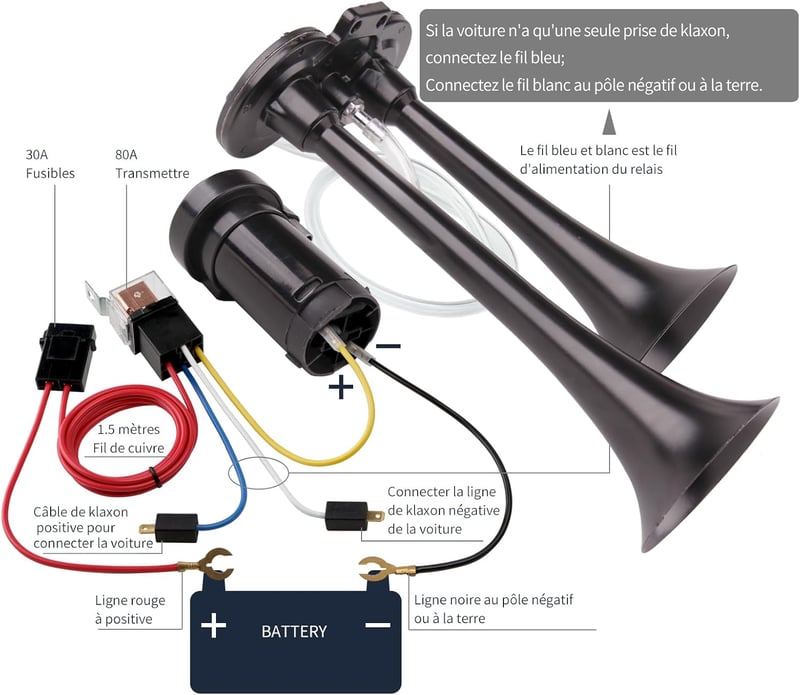 FARBIN 12V 150dB Autókürt Dupla Trombita Fekete Kompresszor Relé Kábellel