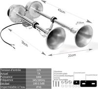 FARBIN Rozsdamentes Acél Dupla Kürtös Hajókürt 12V - 125dB Vízálló Elektromos Kürt Hajókhoz, Jachtokhoz, Teherautókhoz, SUV-hoz, Lakóautókho 5