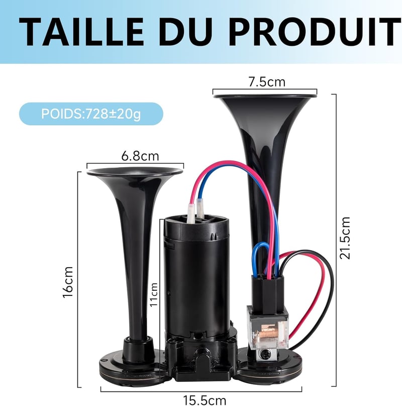 FARBIN Teherautó Kürt Készlet 12V – 150dB Dupla Csöves Autóduda Kompresszorral és Relével, Autóhoz/Motorhoz/Kamionhoz