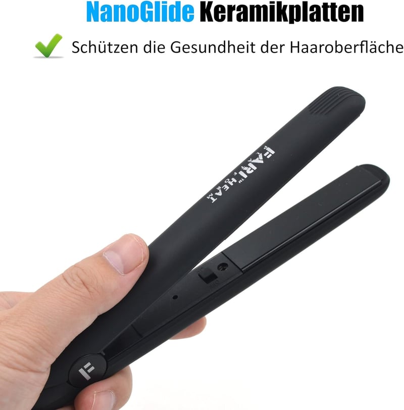 FARI Mini Utazó Hajvasaló Kerámia-Turmalin Lapokkal, Univerzális Feszültség, Hordozótáskával - Kompakt Fekete Hajegyenesítő