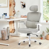 Farini Ergonomikus Irodai Szék Állítható Magasságú Fejtámlával, Karfával és Görgőkkel, Fehér Főnöki Forgószék Számítógépasztalhoz 1
