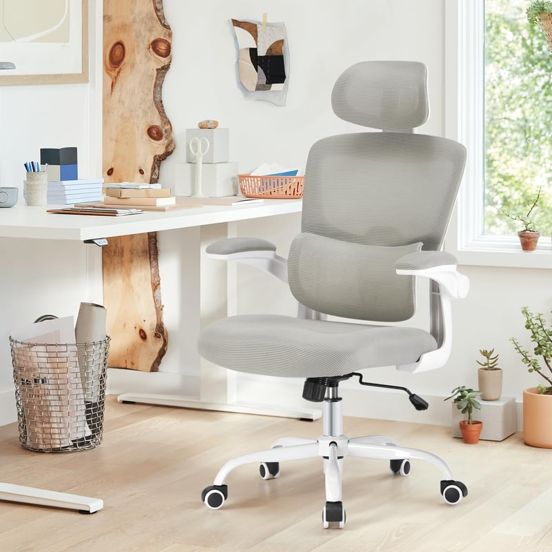 Farini Ergonomikus Irodai Szék Állítható Magasságú Fejtámlával, Karfával és Görgőkkel, Fehér Főnöki Forgószék Számítógépasztalhoz