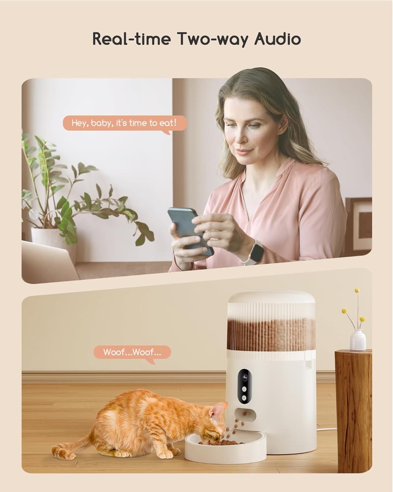Faroro Automata WiFi Kisállat Etető 4L - 3MP HD Kamerával, Éjjellátóval, Kétirányú Hanggal, Applikációs Vezérléssel Macskáknak és Kutyáknak