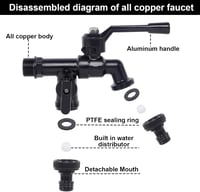 FASBET Fagyálló Kerti Csap 1/2" - Dupla Kifolyós Kültéri Vízcsap 2x3/4" Kimenettel - Fekete, Sárgaréz Anyagú Fali Csaptelep Locsoláshoz, Mos 4