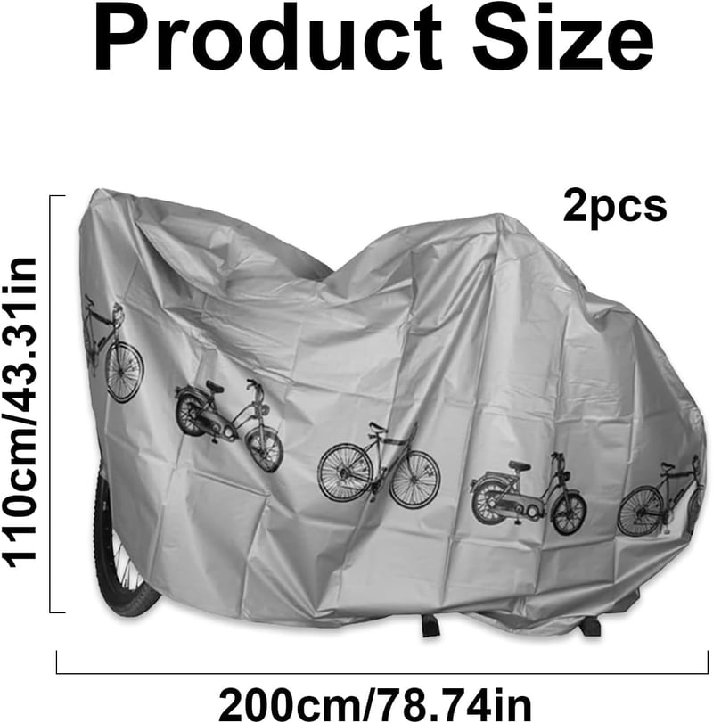 FASBET Kerékpár Takaróponyva Szett - 2 db Vízálló UV-védett Bicikli Védőhuzat Kültéri Tároláshoz, 200x110 cm, Fekete és Ezüst, 29" Méretig