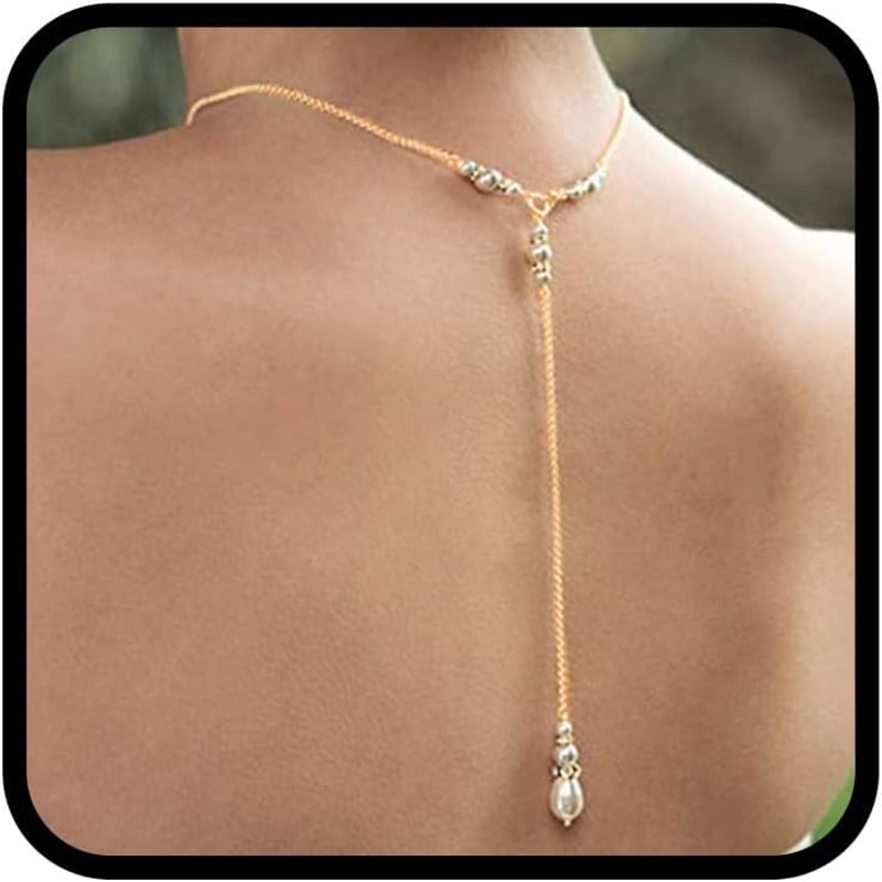 Colier cu perle și pandantiv elegant în formă de lacrimă aurie - Accesoriu rafinat de nuntă pentru femei și fete, cu lanț pentru spate
