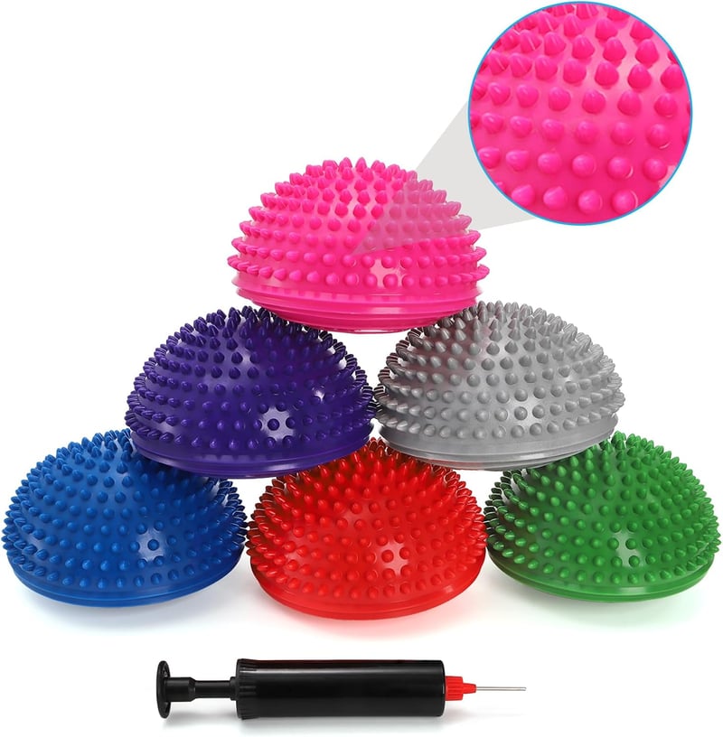 Fasmov 6 db félgömb jóga labda egyensúly tréning fitness 16 cm - Red, pink, blue, purple, grey, green, 15,9 cm x 8,9 cm
