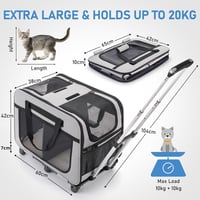 FASNATI Extra Large Macskaszállító Box 2 Macskához 20kg, Összecsukható Kerekekkel Szürke 2