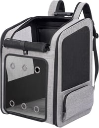 FASRIOU Hátizsák Macskáknak és Kutyáknak 15kg-ig, Szellőztetett Összecsukható Kisállathátizsák Szürke - Nur Rucksack, gray 1