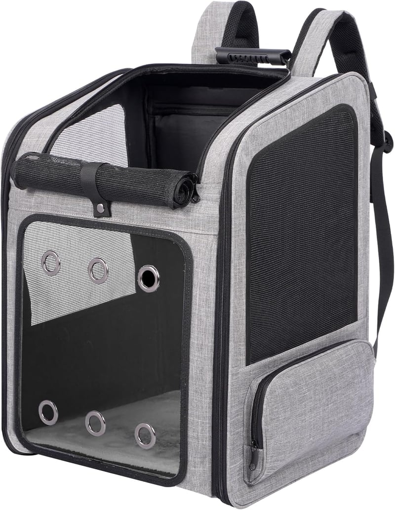 FASRIOU Hátizsák Macskáknak és Kutyáknak 15kg-ig, Szellőztetett Összecsukható Kisállathátizsák Szürke - Nur Rucksack, gray