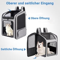 FASRIOU Hátizsák Macskáknak és Kutyáknak 15kg-ig, Szellőztetett Összecsukható Kisállathátizsák Szürke - Nur Rucksack, gray 2