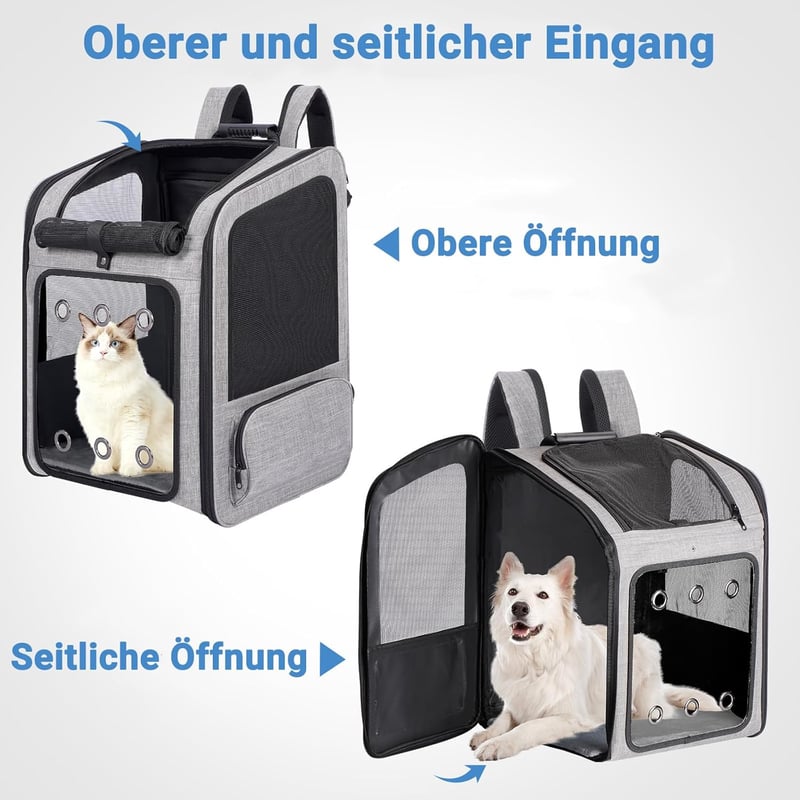 FASRIOU Hátizsák Macskáknak és Kutyáknak 15kg-ig, Szellőztetett Összecsukható Kisállathátizsák Szürke - Nur Rucksack, gray