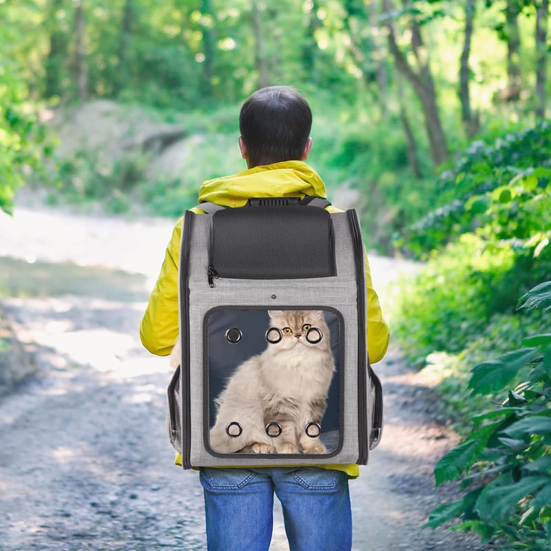 FASRIOU Hátizsák Macskáknak és Kutyáknak 15kg-ig, Szellőztetett Összecsukható Kisállathátizsák Szürke - Nur Rucksack, gray