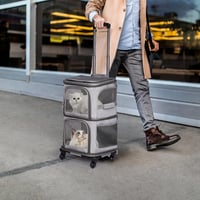 FASRIOU Összecsukható Macskaszállító Box 2 Macskához, Kerekekkel, Szürke 7