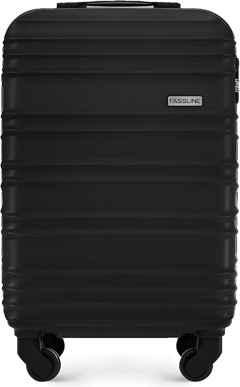 Troler de cabină FASSLINE, carcasă rigidă ABS, 55x35x20 cm, 32 l, bagaj de mână, mărimea M, negru, 4 roți pivotante 360 grade, cifru, mâner telescopic