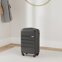 Troler de cabină FASSLINE, carcasă rigidă ABS, 55x35x20 cm, 32 l, bagaj de mână, mărimea M, negru, 4 roți pivotante 360 grade, cifru, mâner telescopic 2