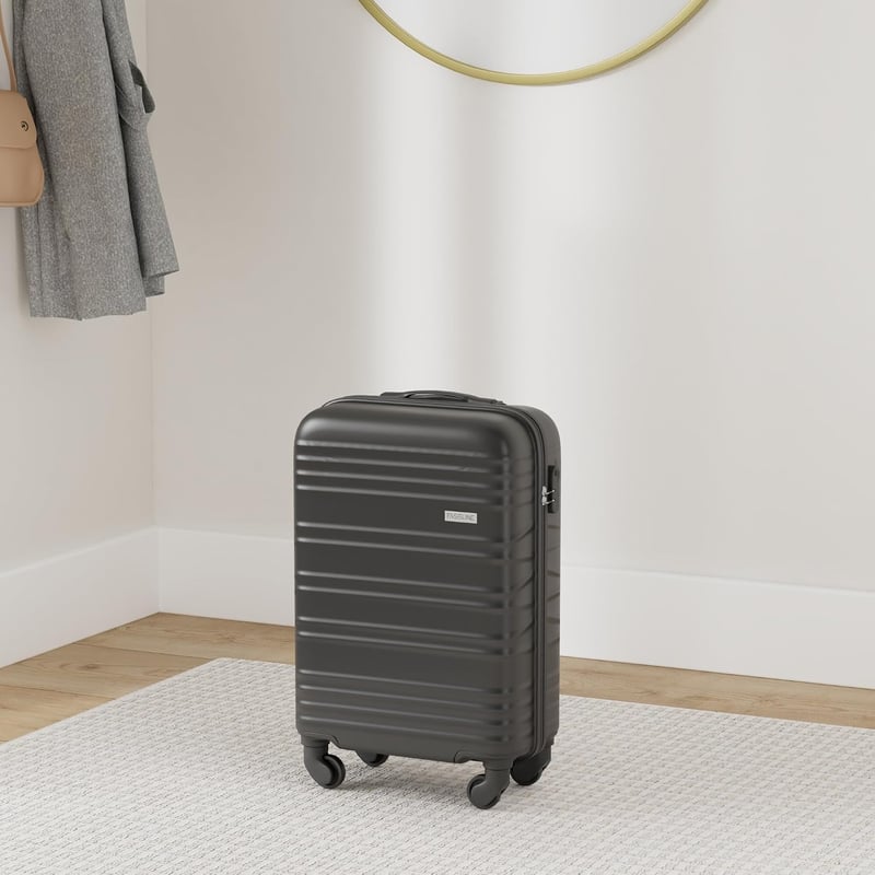 Troler de cabină FASSLINE, carcasă rigidă ABS, 55x35x20 cm, 32 l, bagaj de mână, mărimea M, negru, 4 roți pivotante 360 grade, cifru, mâner telescopic