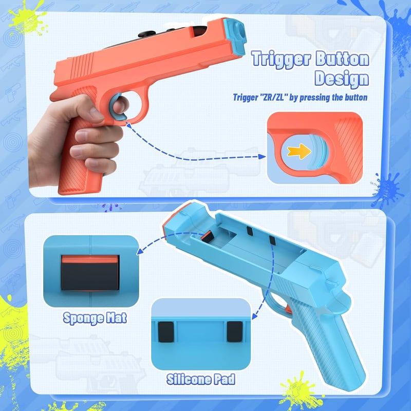 FASTSNAIL Nintendo Switch 2 Lövöldözős Pisztoly Griff Joycon Kék Narancssárga