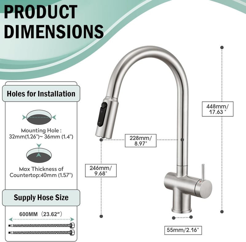 Faustina 3 az 1-ben konyhai csaptelep kiálló zuhanyfejjel rozsdamentes acél