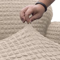Poťah na 3-miestnu pohovku FAVERTI BUFALI, veľmi elastický 180-230 cm, béžový 3D žakár, bavlnený efekt, vhodný pre akýkoľvek tvar pohovky 4