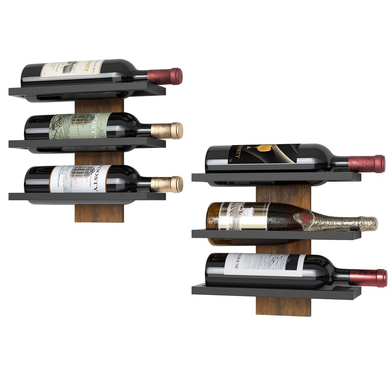 FAVOOSTY Zidni stalak za boce vina - set metalnih polica za 3 boce, crni viseći držač za boce vina za blagovaonicu, spavaću sobu, vinski podrum (2 kom)