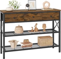 FAVOOSTY konzolasztal előszobába, kanapéhoz illő fából, 3 fiókkal és 2 szintes polccal, 101 x 29,5 x 76,5 cm 8