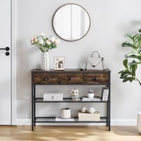 FAVOOSTY konzolasztal előszobába, kanapéhoz illő fából, 3 fiókkal és 2 szintes polccal, 101 x 29,5 x 76,5 cm 6